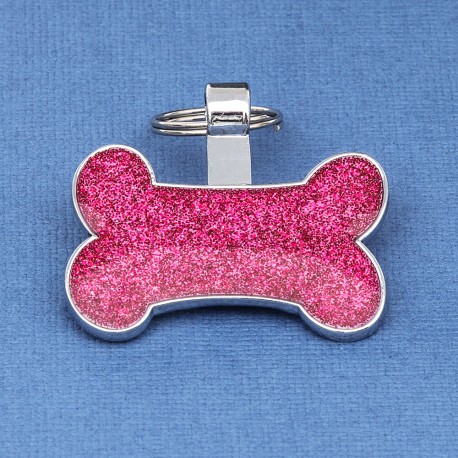 Bone Pet Tag Pink Glitter