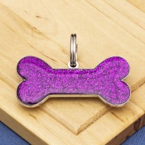 Purple Glitter Bone Dog ID Tag