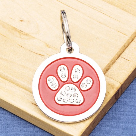 Paw Crystal Pet Tag Large Red